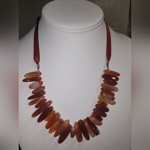 Hand Crafted Carnelian  Spike  Ribbon Necklace